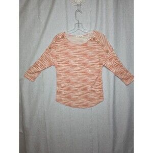 Above & Beyond Space Dye Boatneck Top Rust Orange Cream Shoulder Button Boho Sm